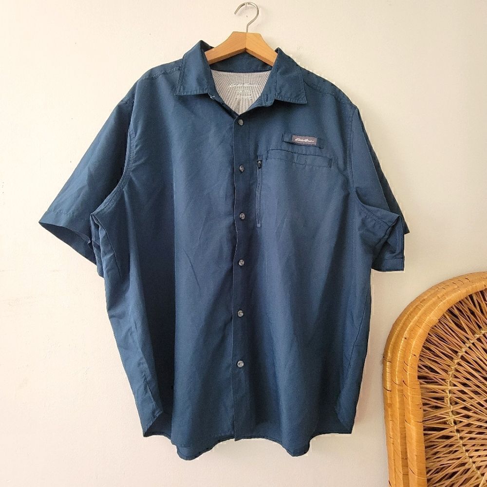 Eddie Bauer Dark Teal Short Sleeve Button Down Shirt XXL Vented Fishing